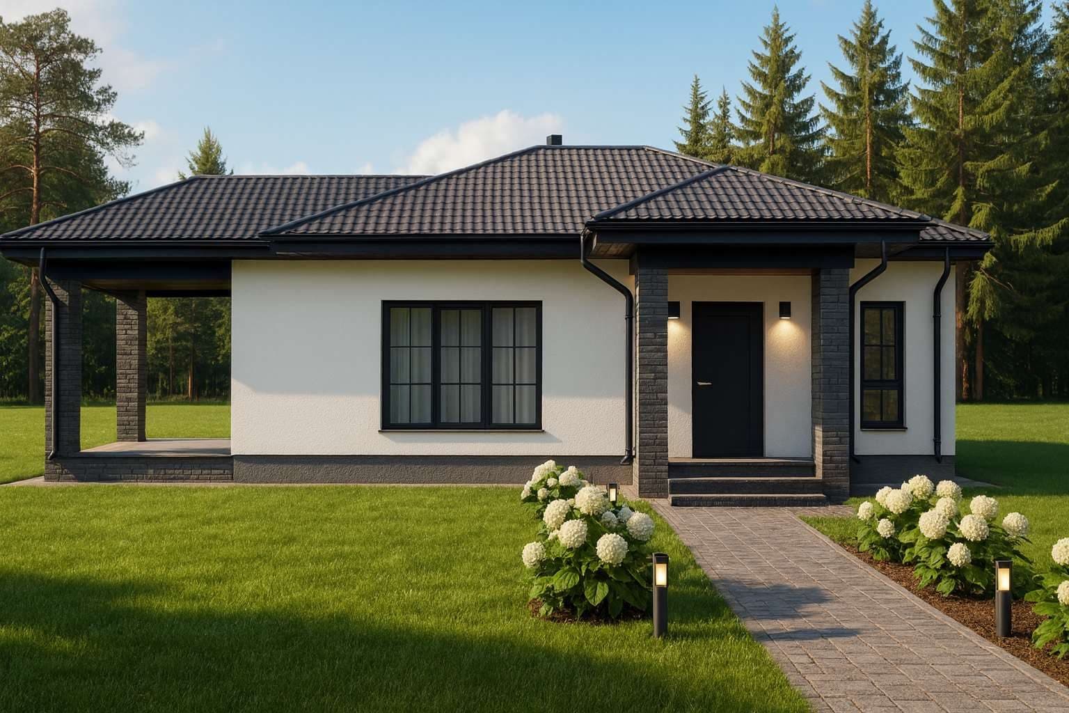 Тип 6, 85 м² — 3D-визуализация: главный фасад