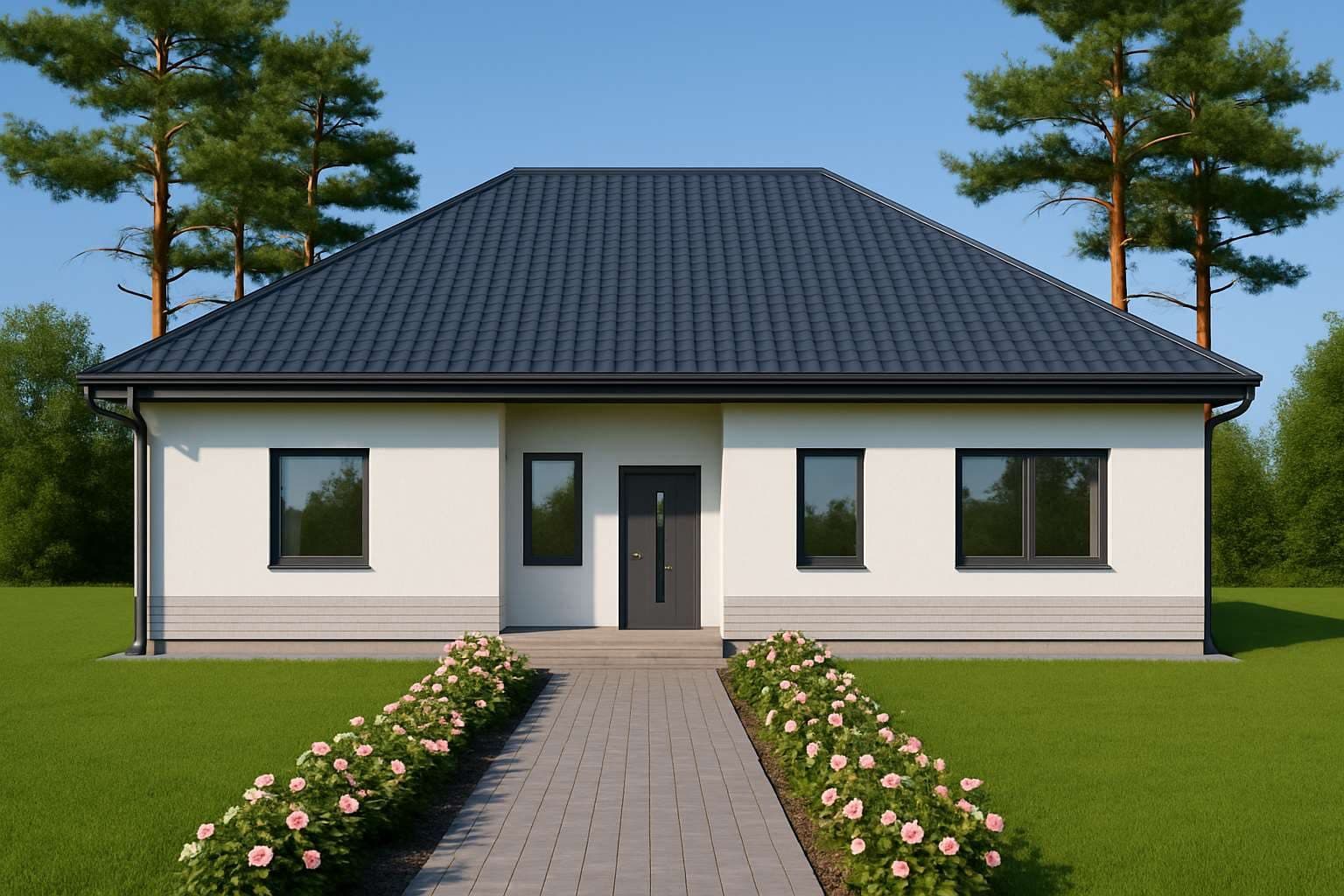 Тип 7, 111 м² — 3D-визуализация: главный фасад