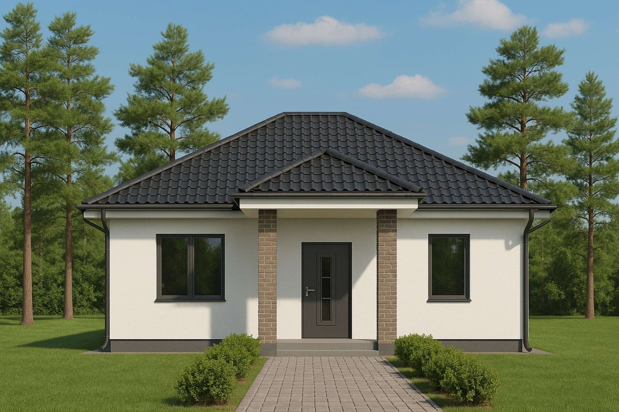 Тип 11 · вариант 4, 68 м² — 3D-визуализация: главный фасад