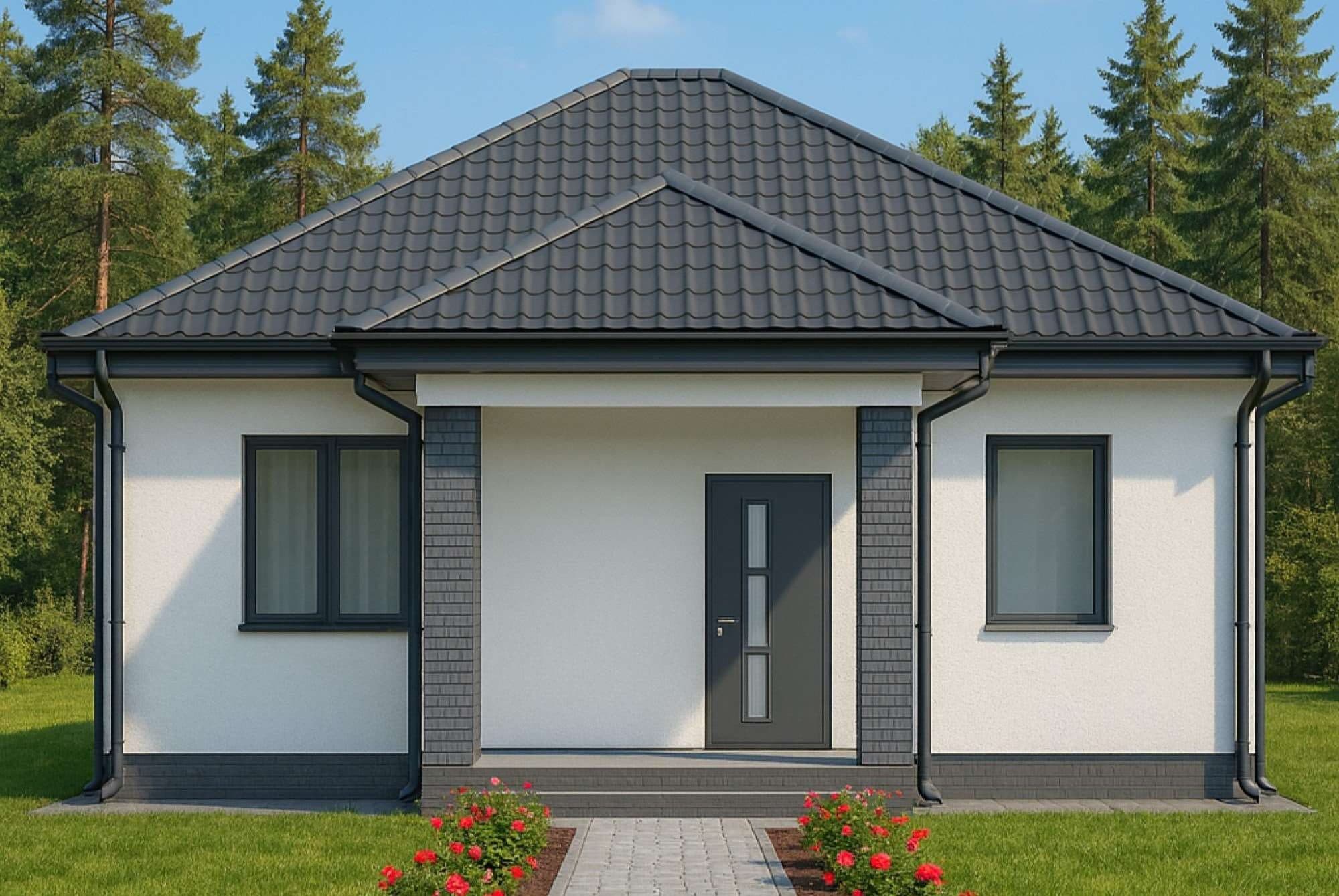 Тип 11 · вариант 5, 68 м² — 3D-визуализация: главный фасад