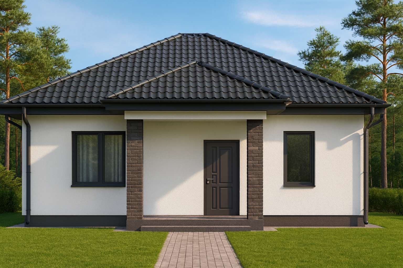 Тип 11, 68 м² — 3D-визуализация: главный фасад